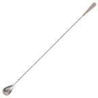 Long-handled silver spoon on a white background