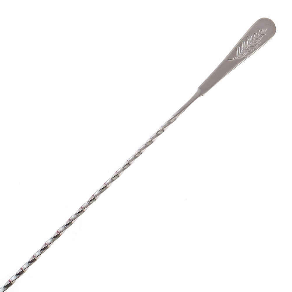 Rosemary engraving on stainless back side of a cocktail stirring spoon