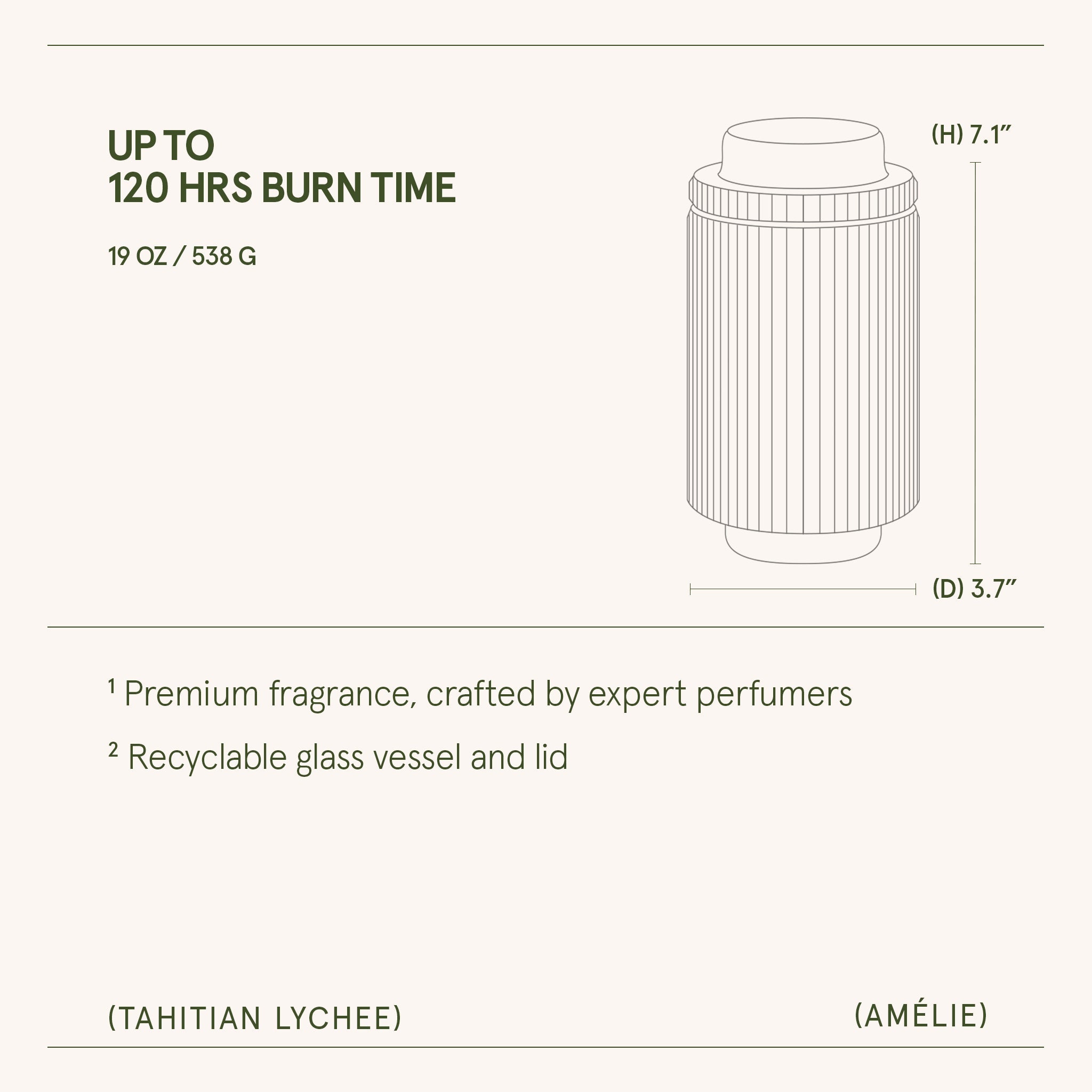 Product description with dimensions and features on a white background