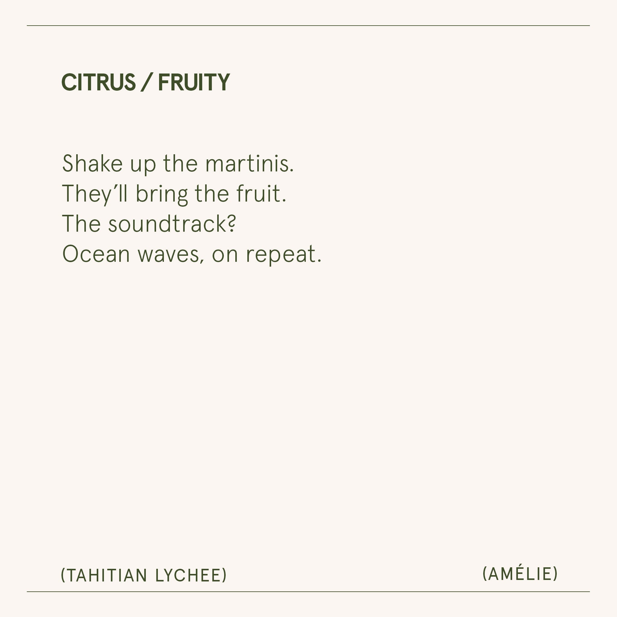 Text on a white background with a quote about citrus and fruity flavors.