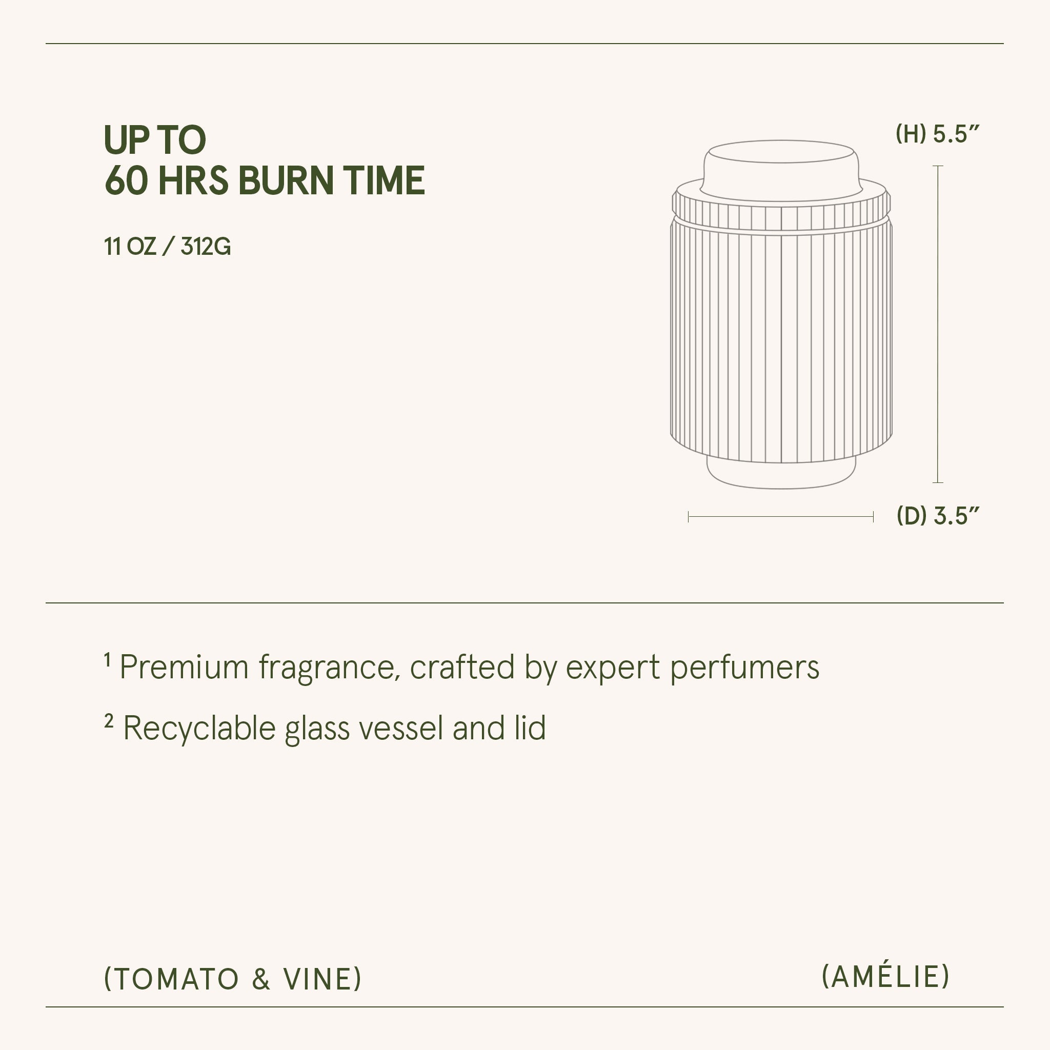 Product packaging with dimensions and features on a white background