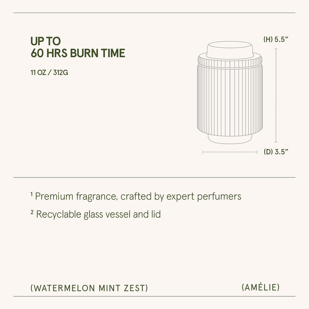 Product packaging with dimensions and features on a white background