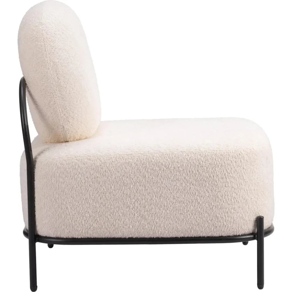 Modern chair with white cushioned seat and backrest on a white background