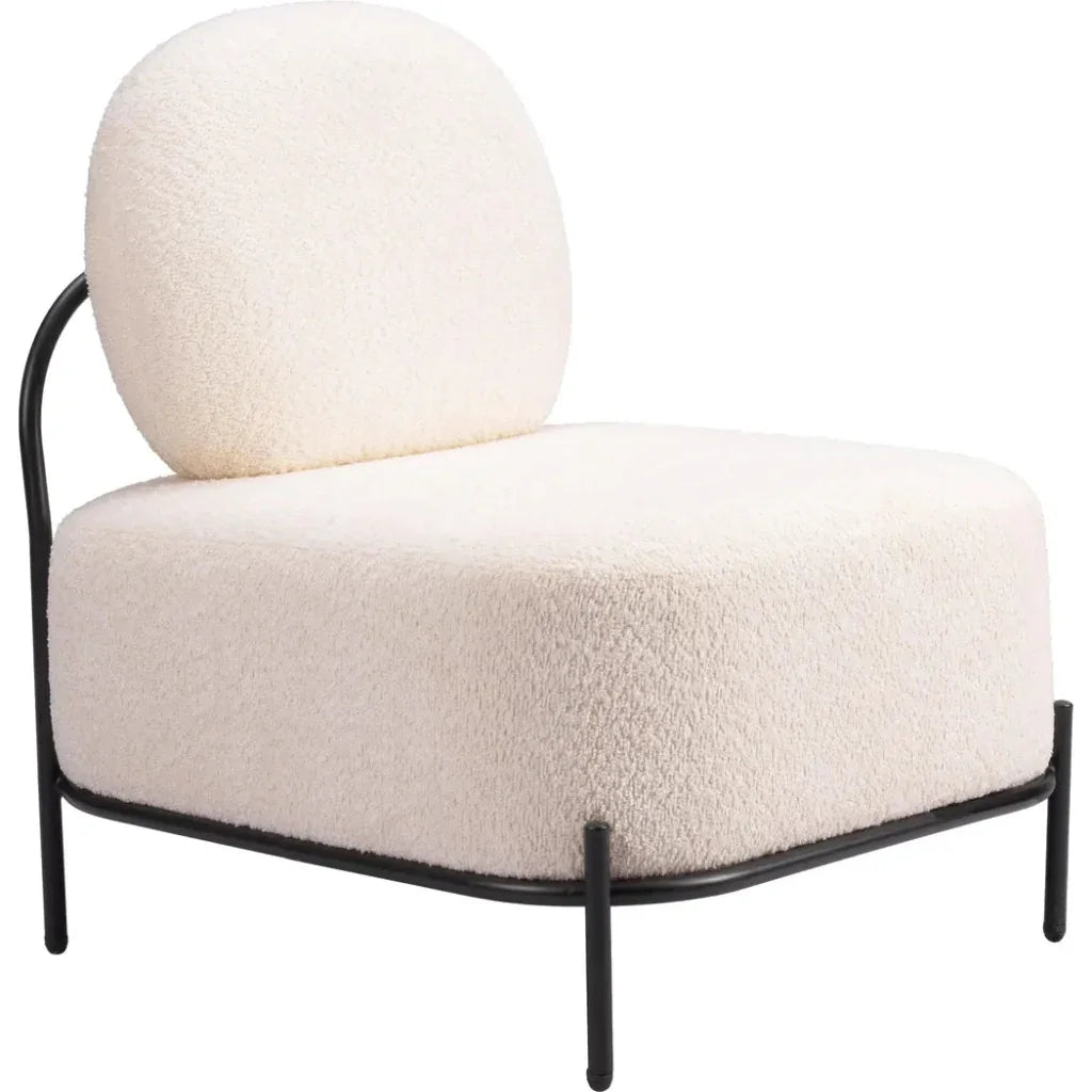Modern chair with white cushioned seat and backrest on a white background