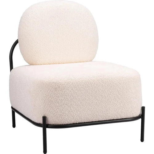 Modern chair with white cushioned seat and backrest on a white background