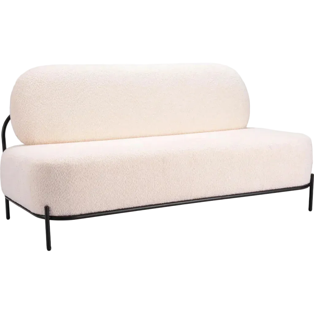 Modern white sofa with black metal frame on a white background