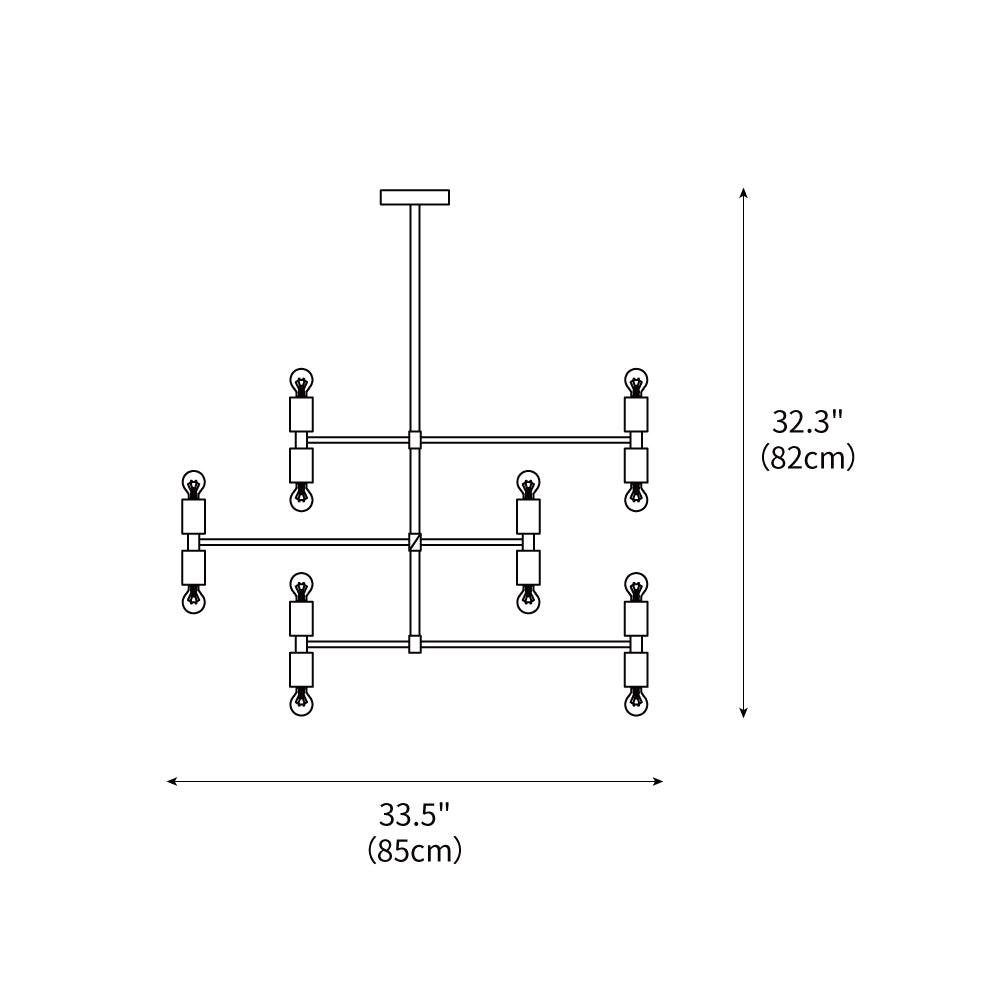 Line drawing of a chandelier with dimensions labeled