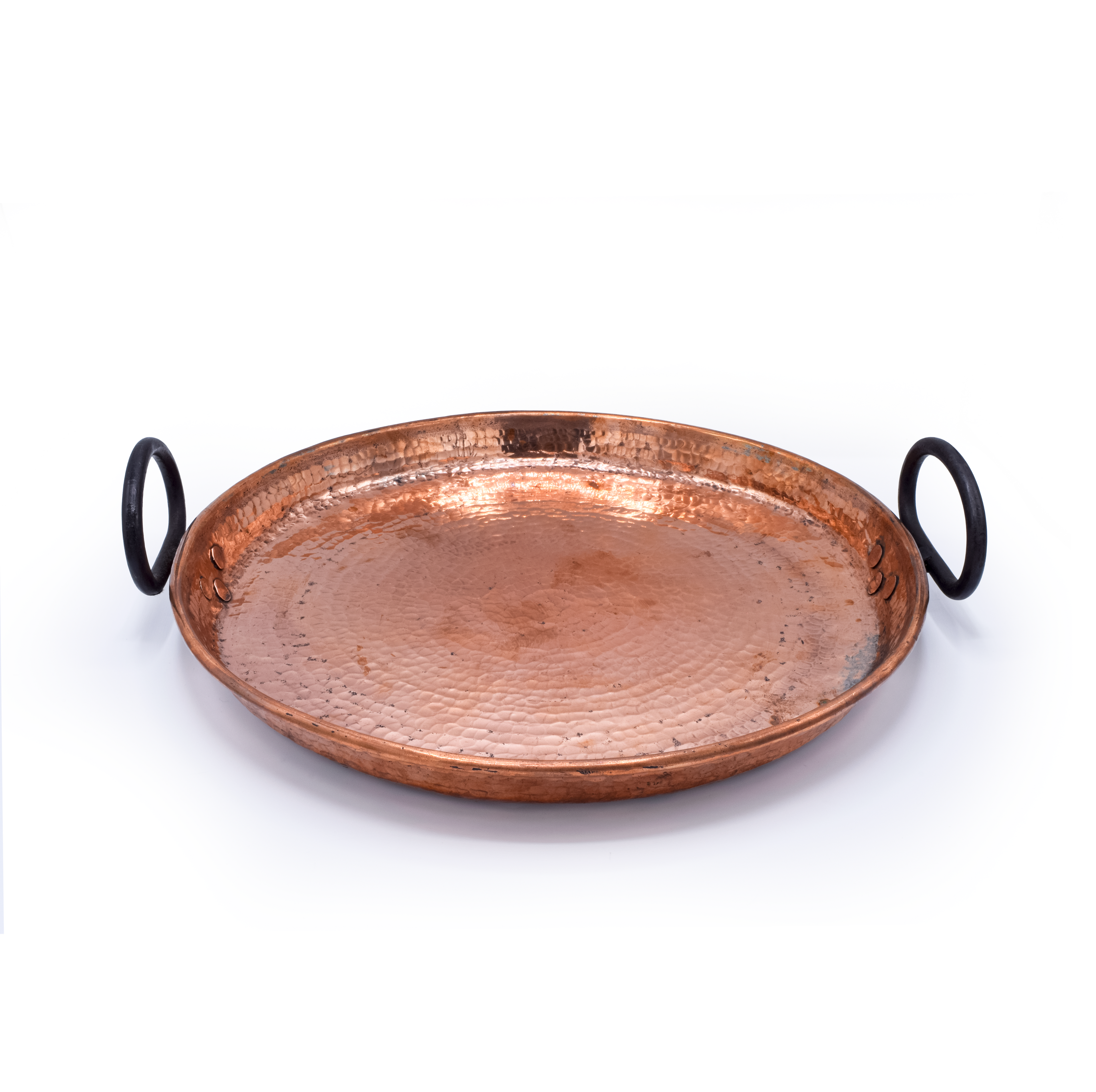 Copper tray with handles on a white background