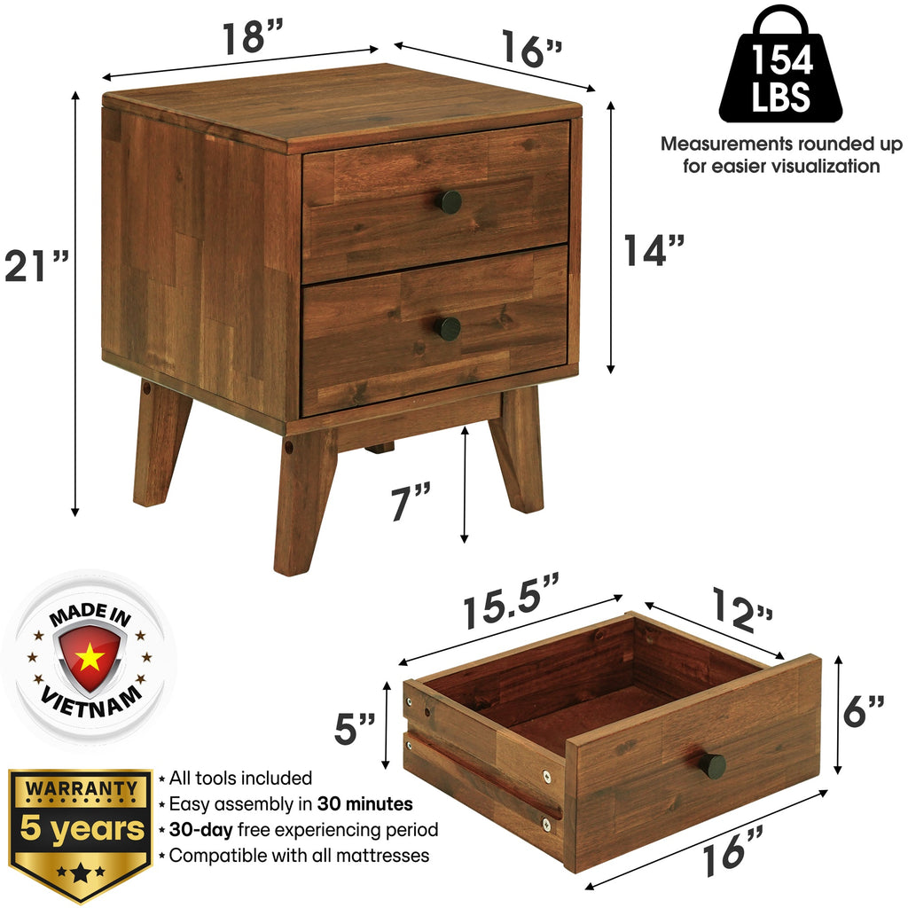 Silvia 2-Drawer Solid Wood Nightstand