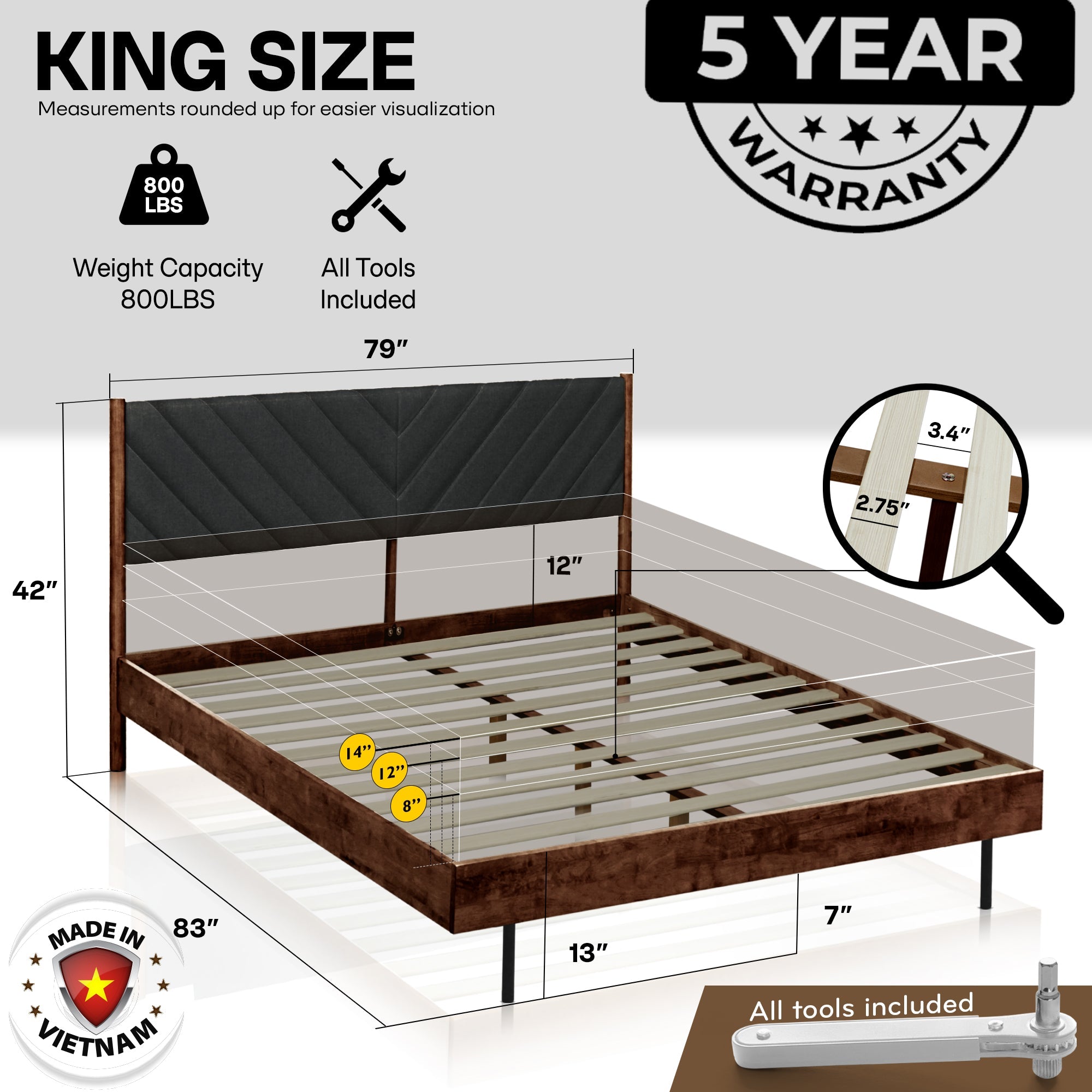 Astoria Upholstered Solid Wood Bed Frame