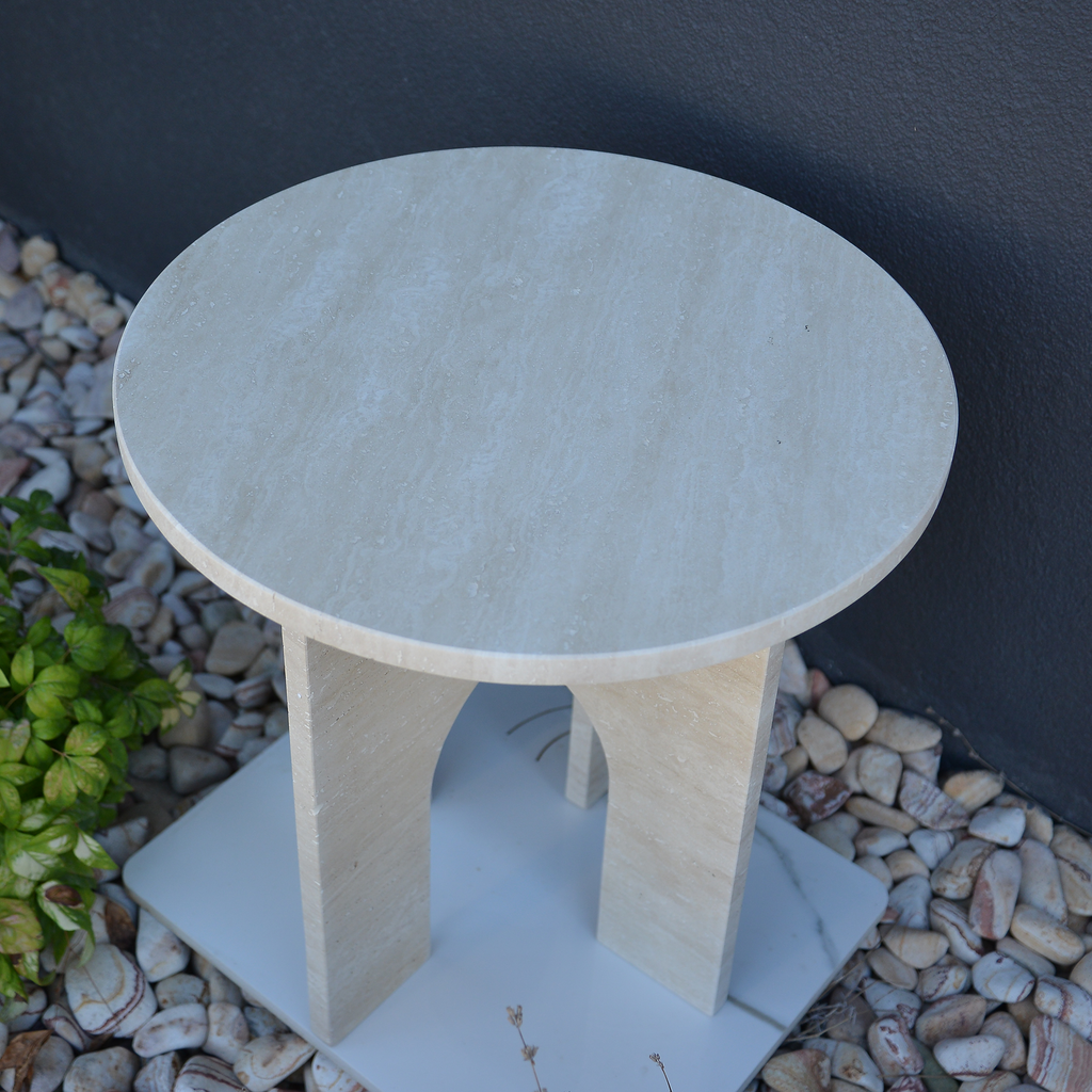 Travertine Round End/Side Marble Coffee Table U Shape Legs