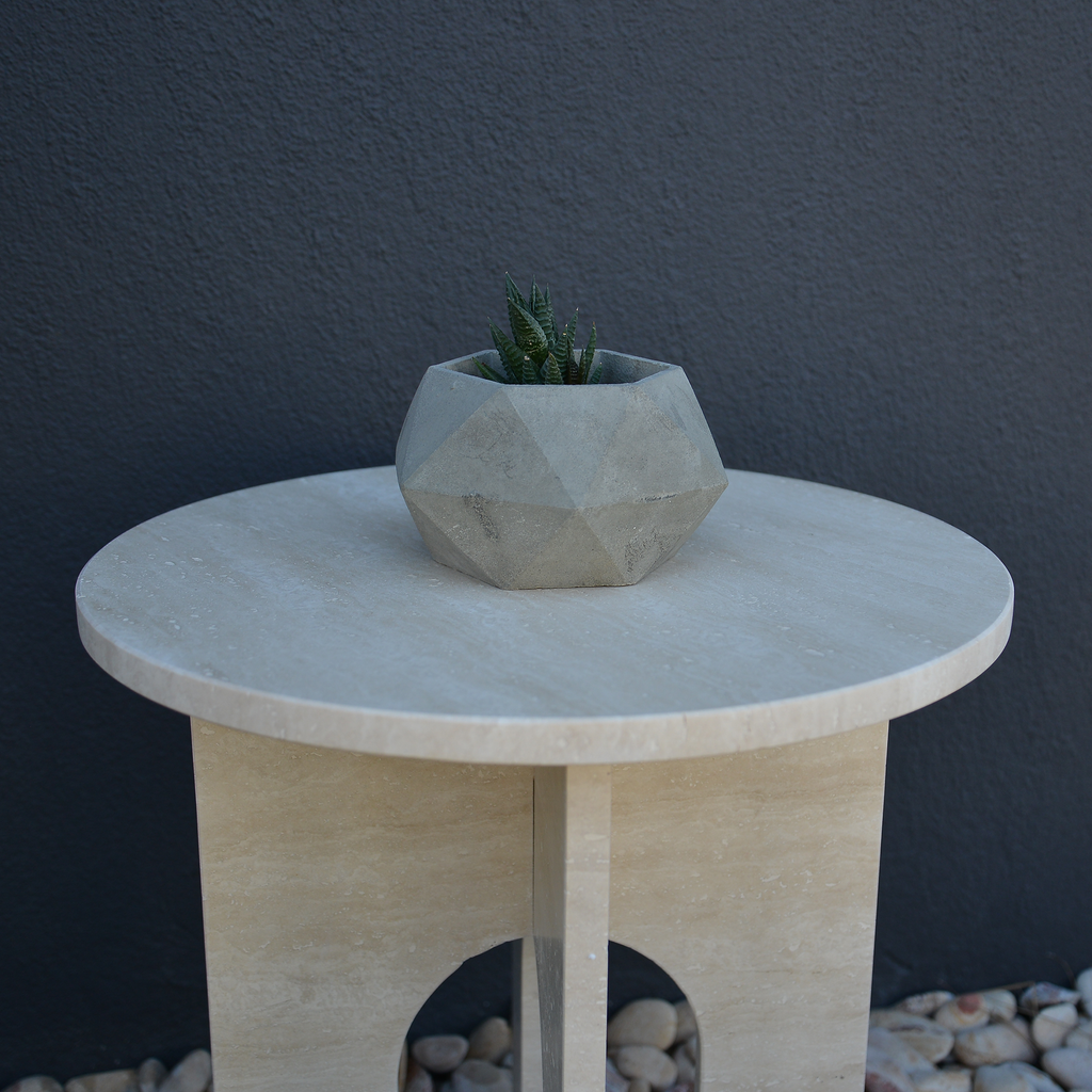 Travertine Round End/Side Marble Coffee Table U Shape Legs