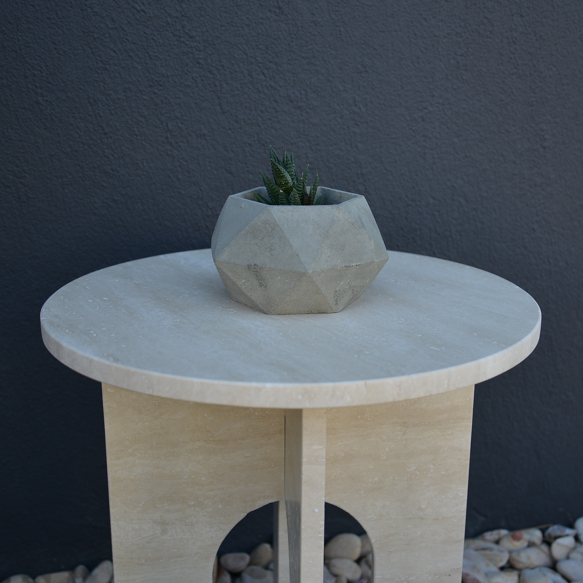Travertine Round End/Side Marble Coffee Table U Shape Legs
