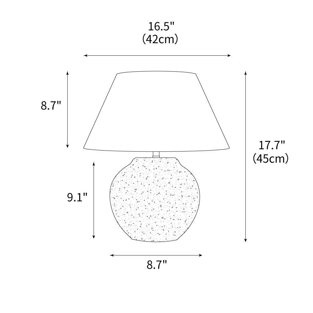 Measurement chart of a lamp with dimensions labeled in inches and centimeters.