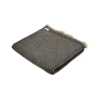 Knitted dark gray blanket with frayed edges on a white background