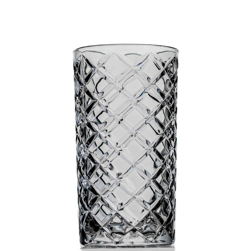 Clear glass with diamond pattern on a white background