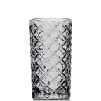 Clear glass with diamond pattern on a white background