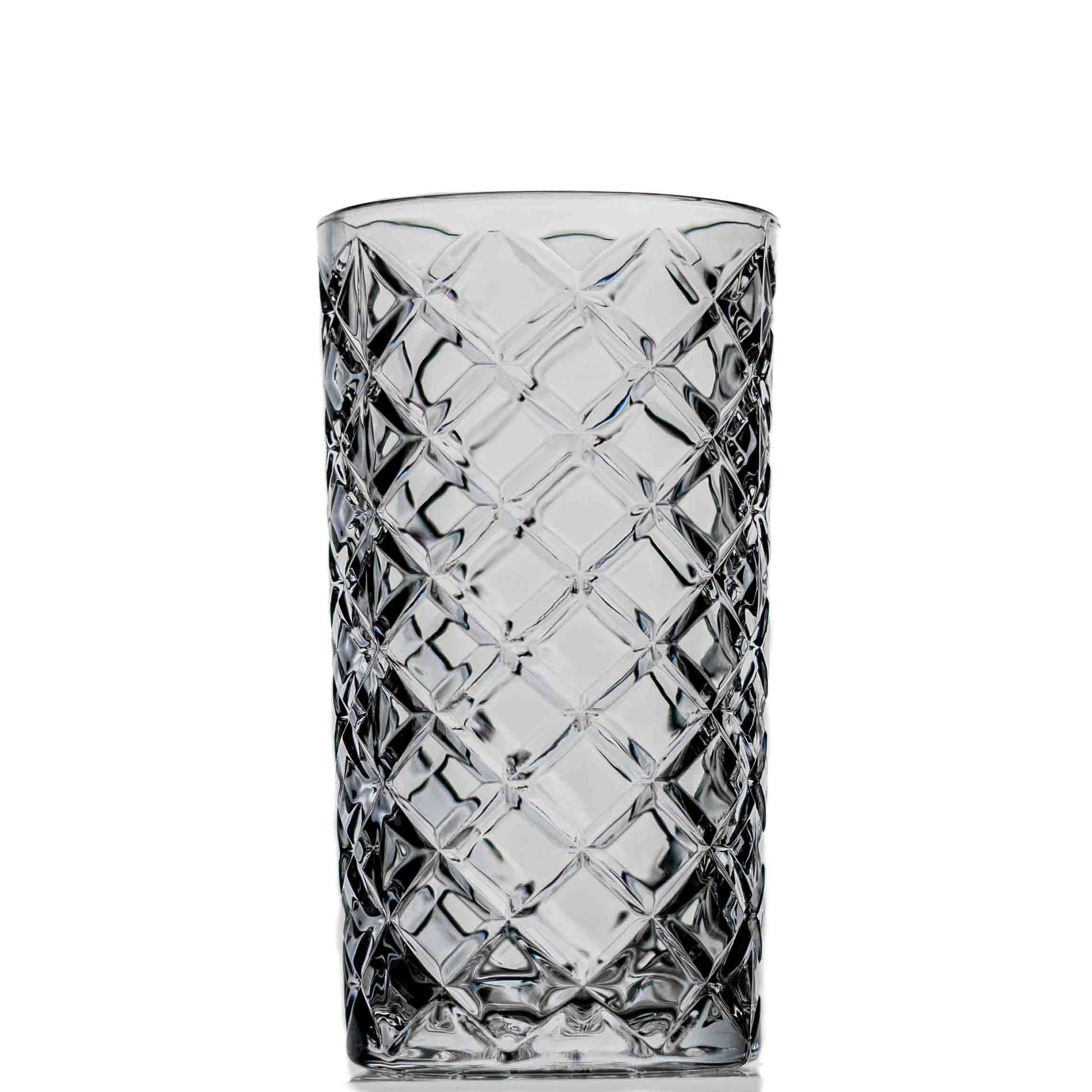 Clear glass with diamond pattern on a white background