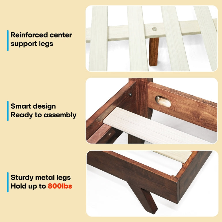 Chair with reinforced center support legs, smart design for assembly, and sturdy metal legs on a beige background.