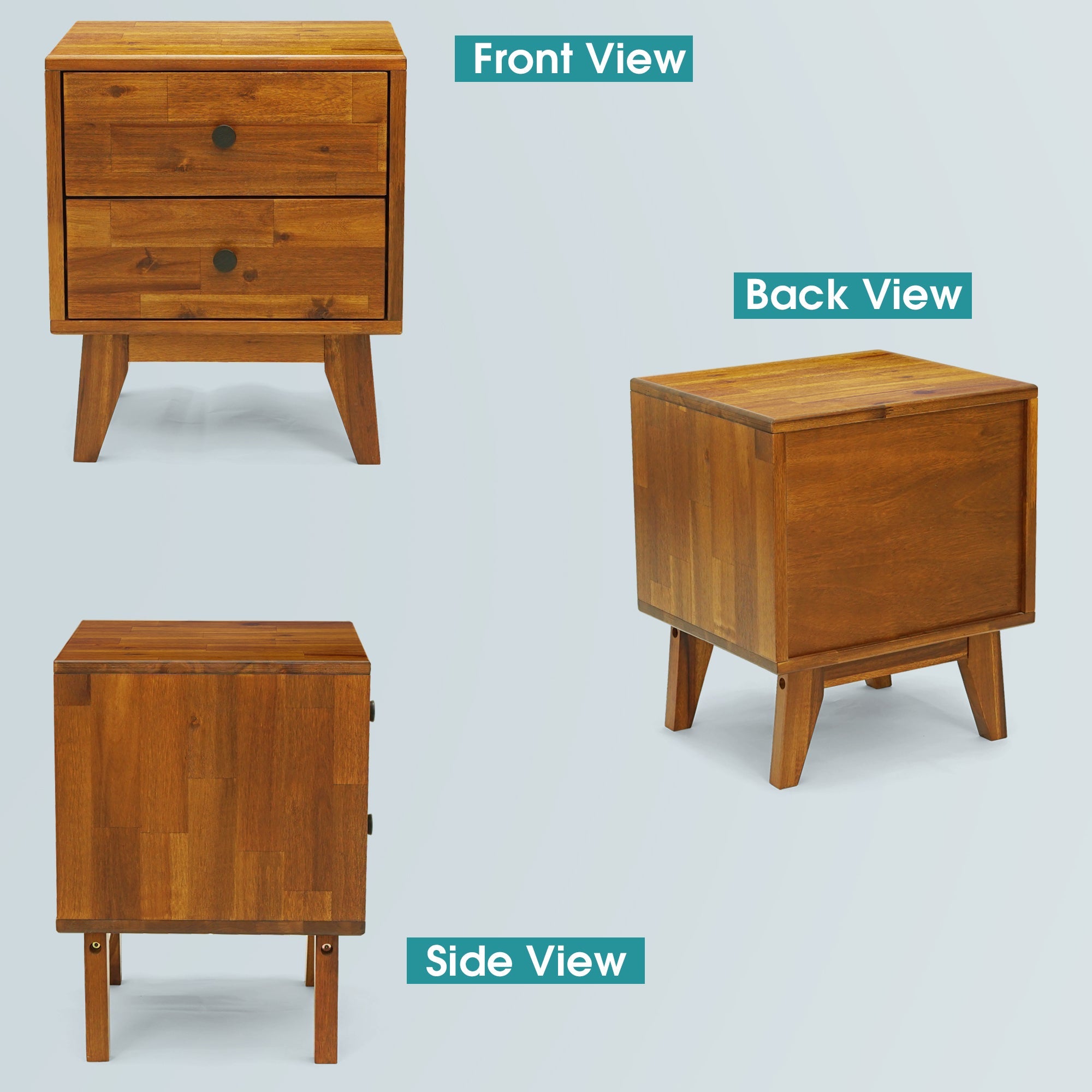 Silvia 2-Drawer Solid Wood Nightstand
