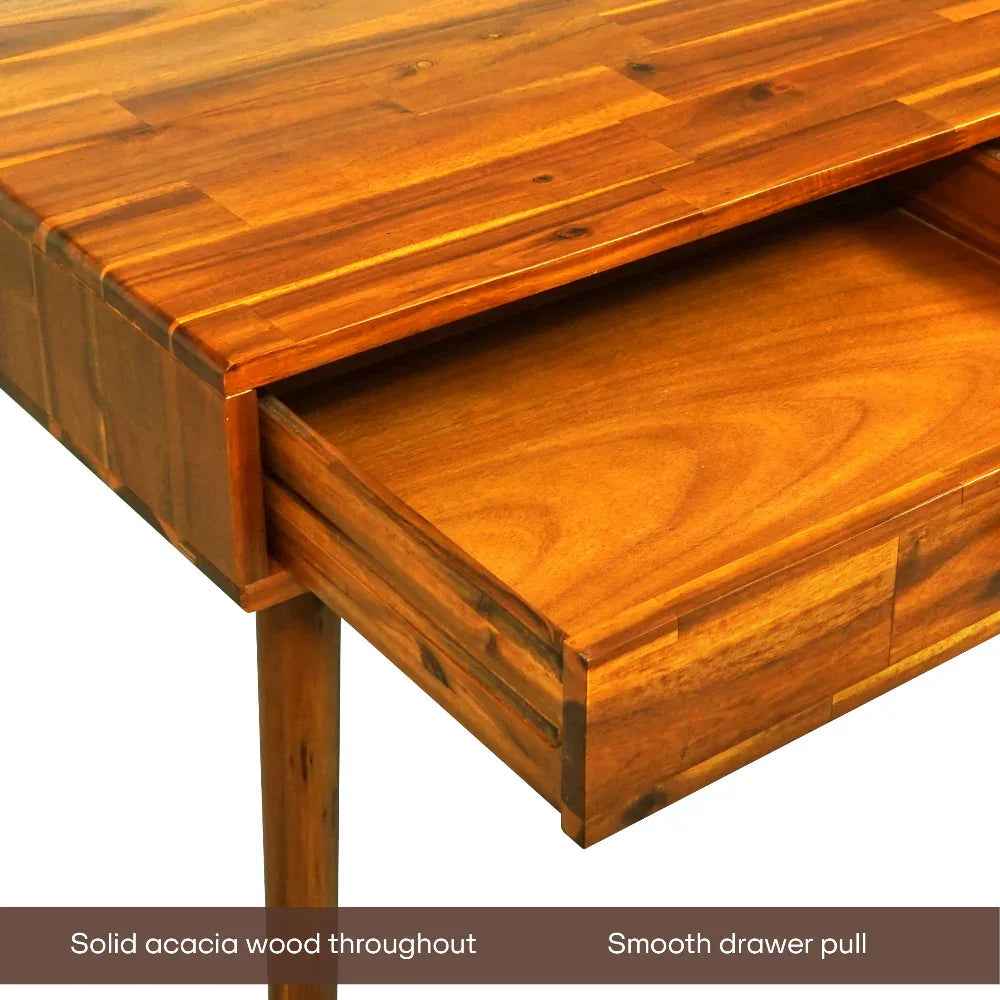Wooden desk with a smooth drawer pull on a white background