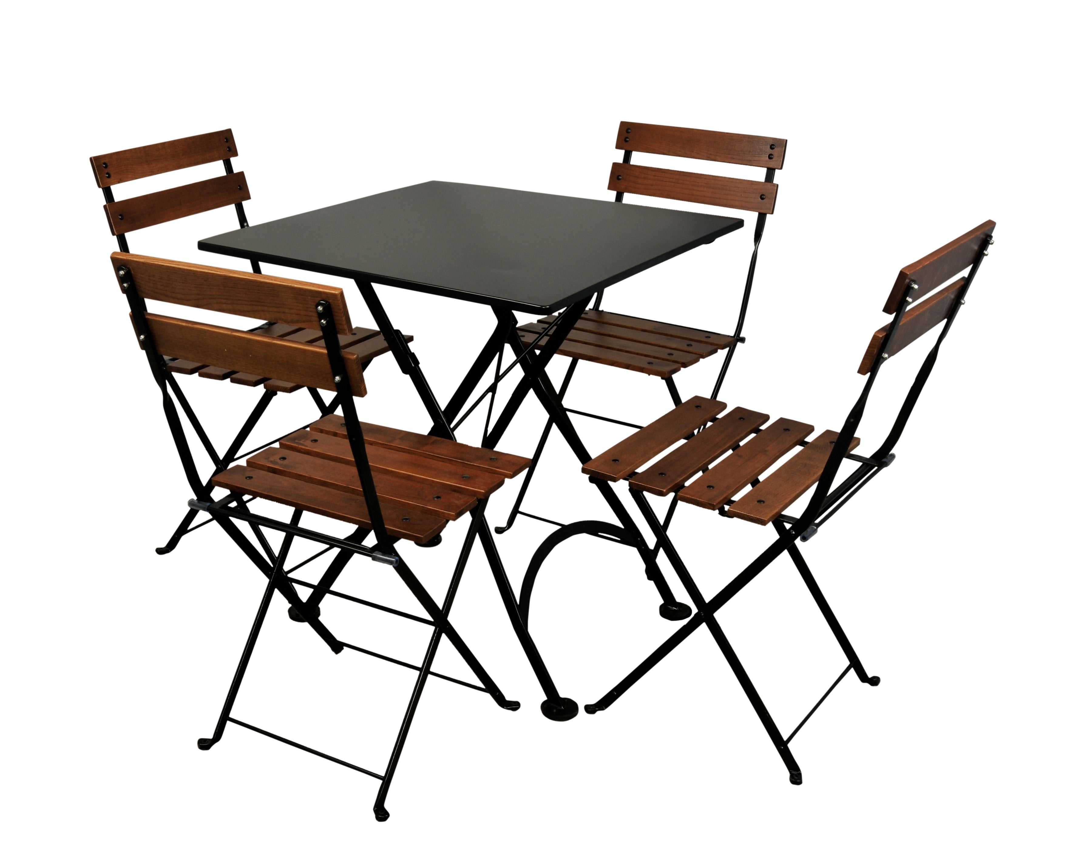 Five Piece Dining Set with 28" Square Steel Table and Four Folding Chairs