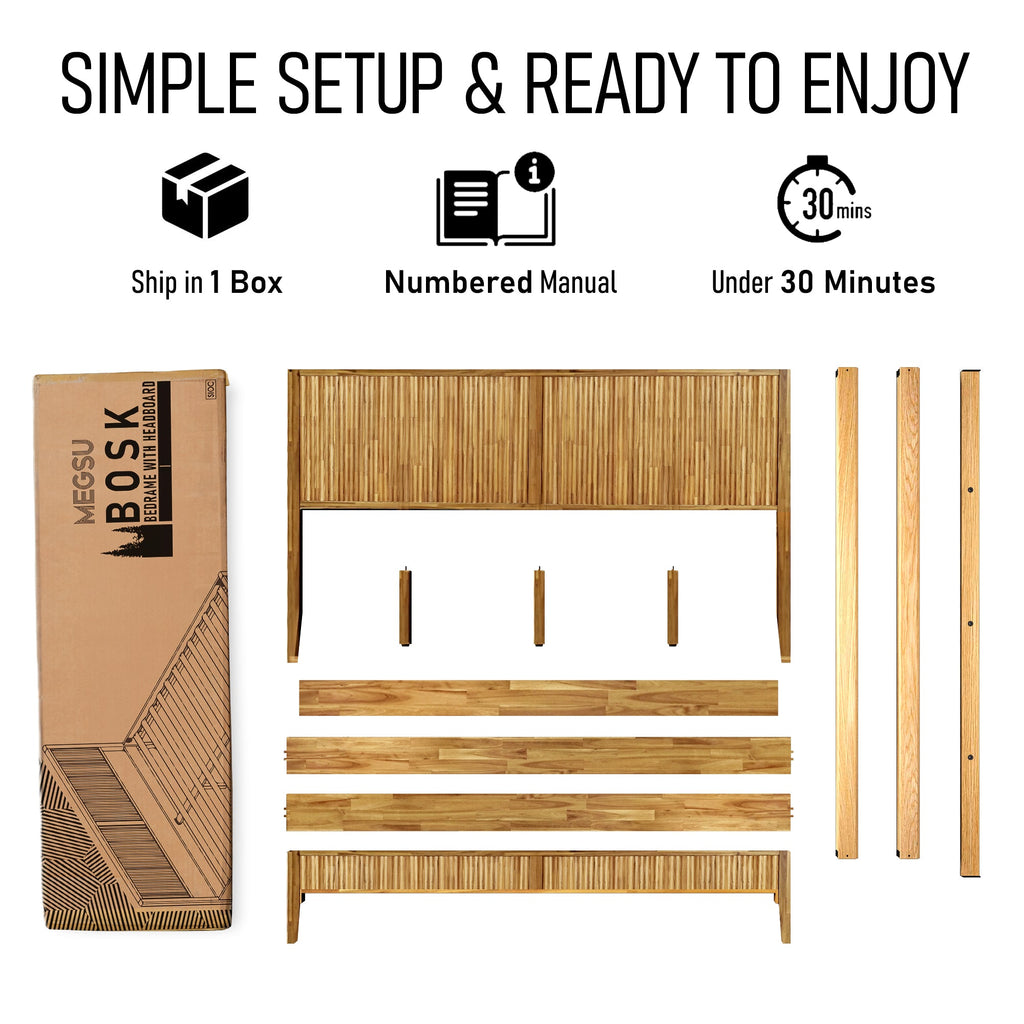 Megsu Bosk Acacia Wood Bed Frame with Headboard