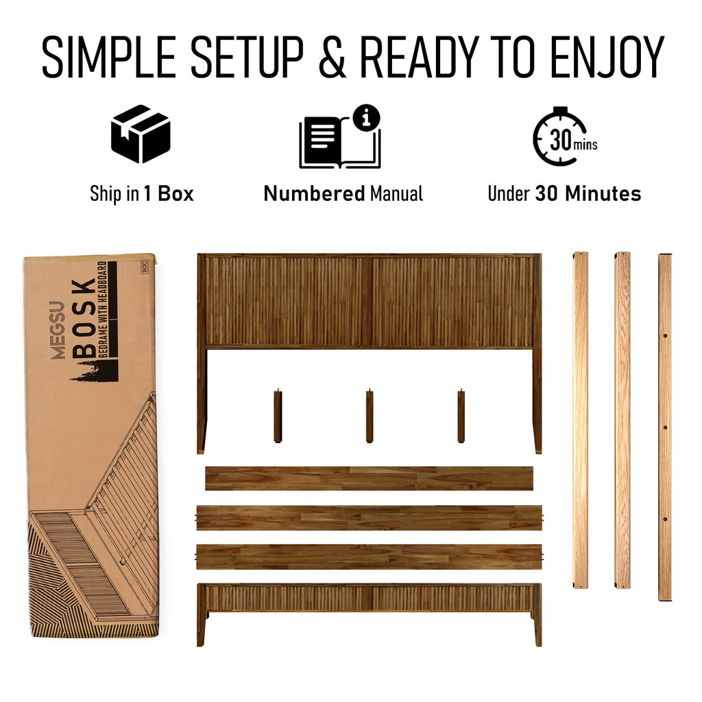 Megsu Bosk Acacia Wood Bed Frame with Headboard