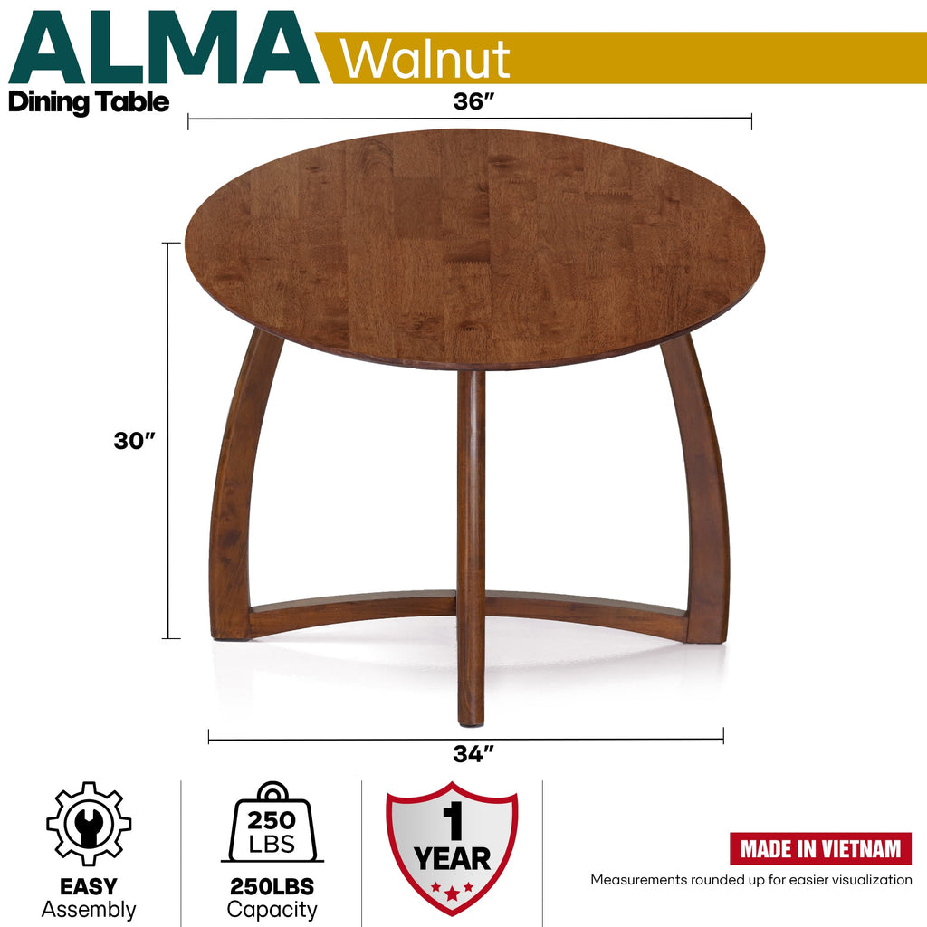 Alma Round Dining Table Mid-Century Modern for 4 - 36"