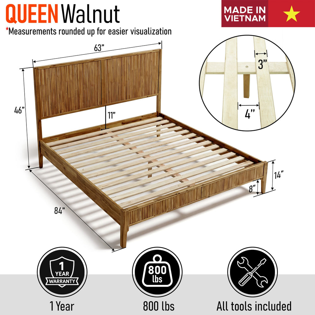 Megsu Bosk Acacia Wood Bed Frame with Headboard