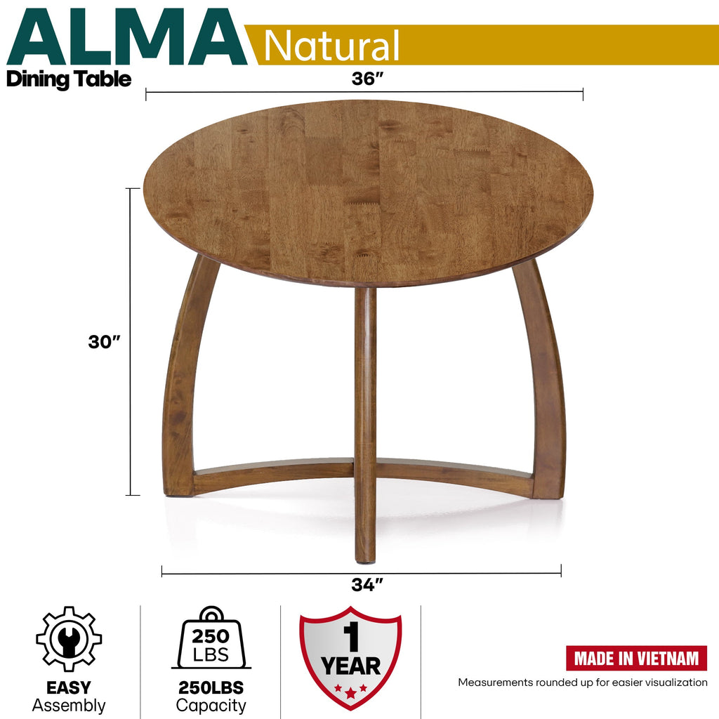 Alma Round Dining Table Mid-Century Modern for 4 - 36"