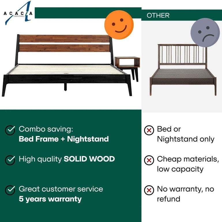 Callisto Solid Wood Bed Frame and Nightstand Set