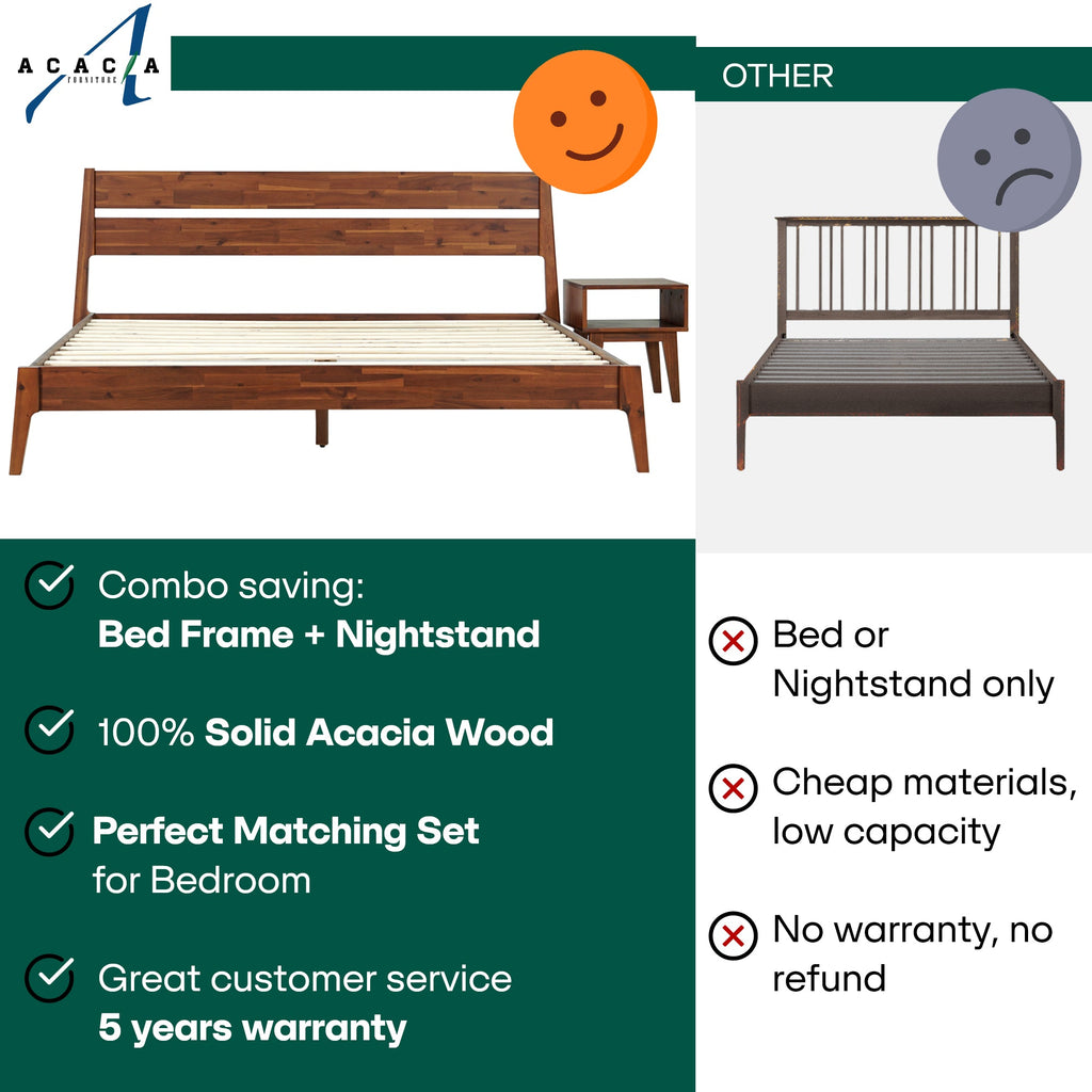 Callisto Solid Wood Bed Frame and Nightstand Set
