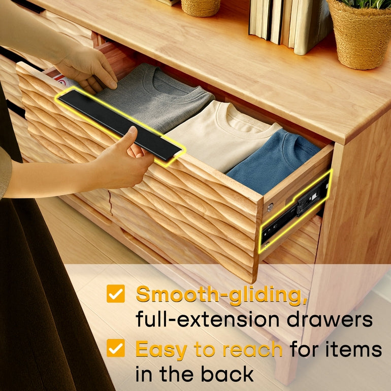 Wooden furniture with open drawer, showing smooth-gliding full-extension drawers and easy reach for items.