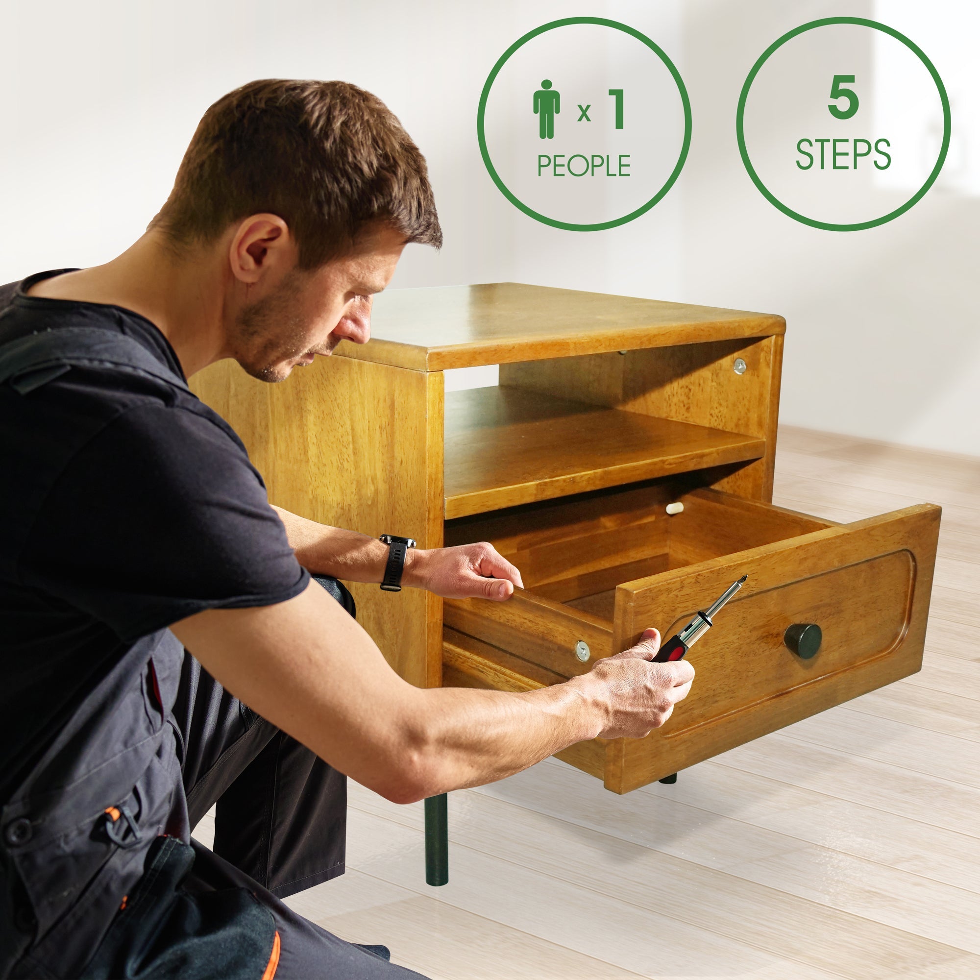 Savana Mid-Century Modern Single Drawer Solid Wood Nightstand