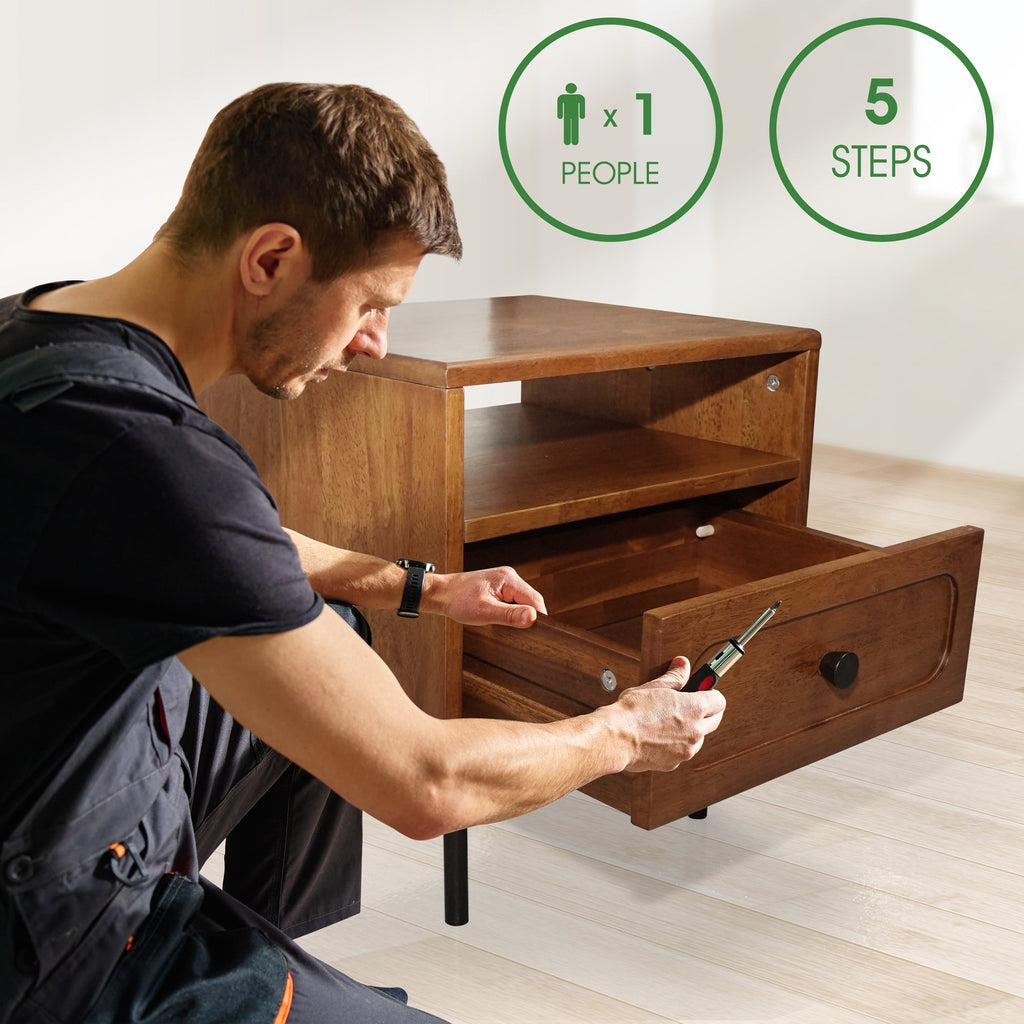 Savana Mid-Century Modern Single Drawer Solid Wood Nightstand