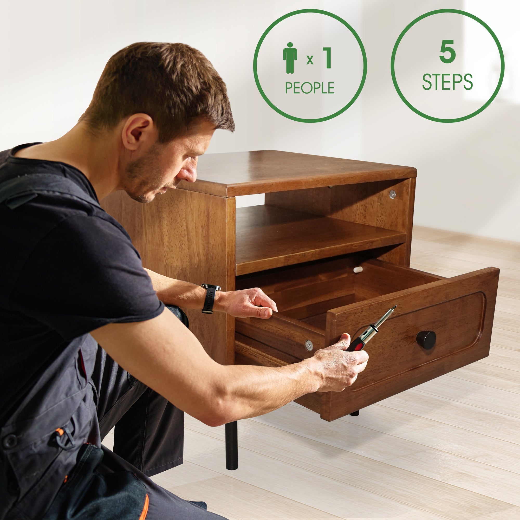 Savana Mid-Century Modern Single Drawer Solid Wood Nightstand