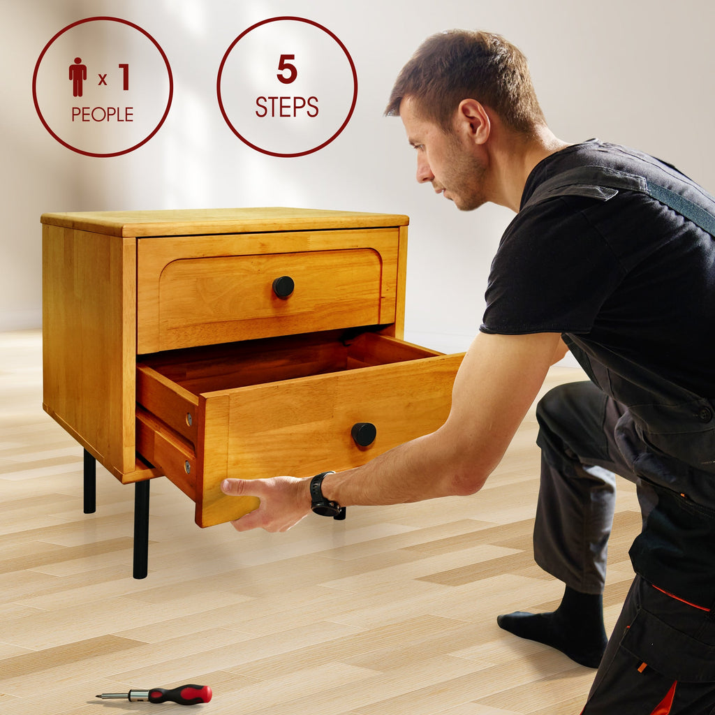 Savana Mid-Century 2 - Drawer Solid Wood Nightstand