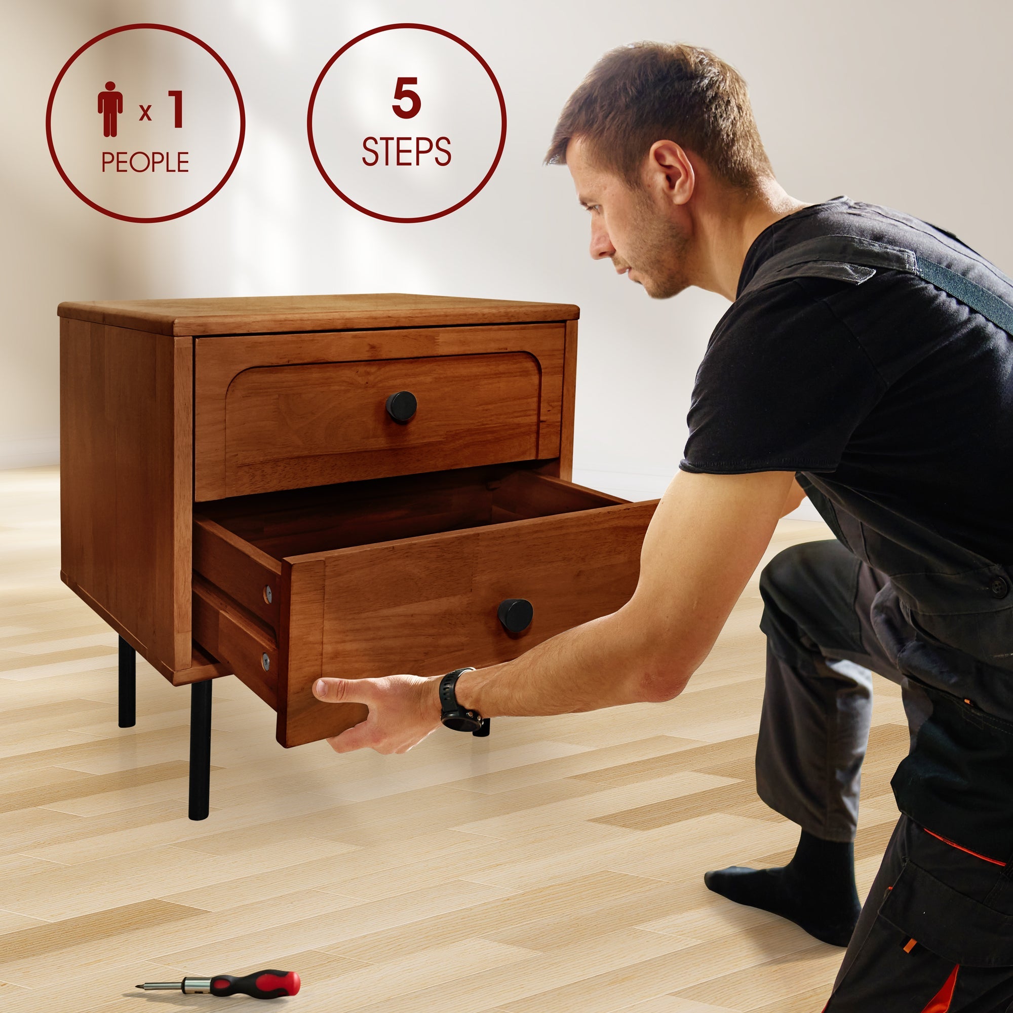 Savana Mid-Century 2 - Drawer Solid Wood Nightstand
