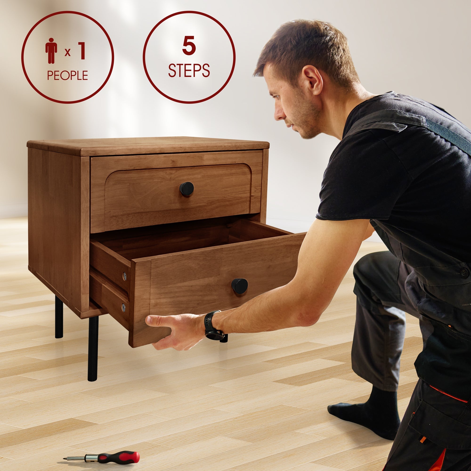 Savana Mid-Century 2 - Drawer Solid Wood Nightstand