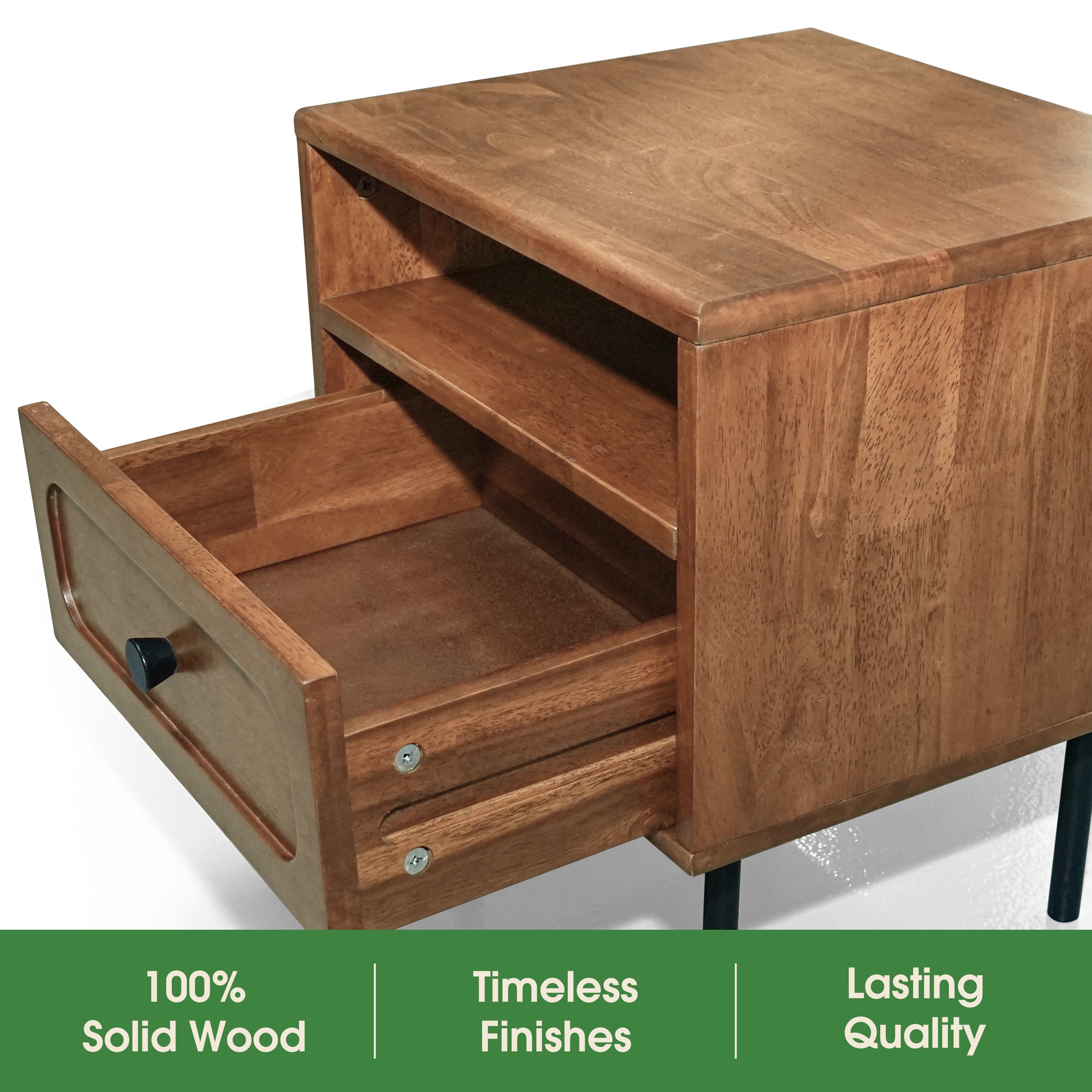 Savana Mid-Century Modern Single Drawer Solid Wood Nightstand
