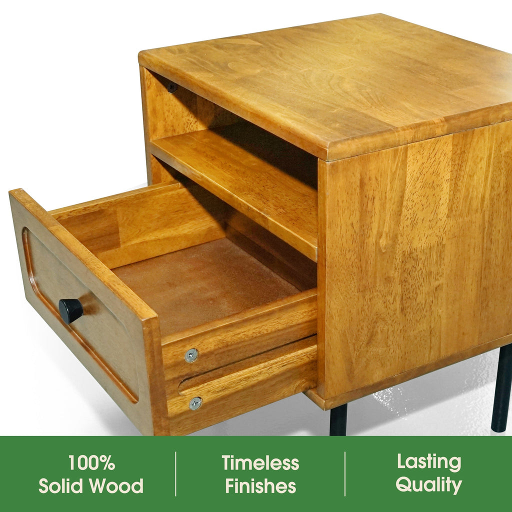 Savana Mid-Century Modern Single Drawer Solid Wood Nightstand