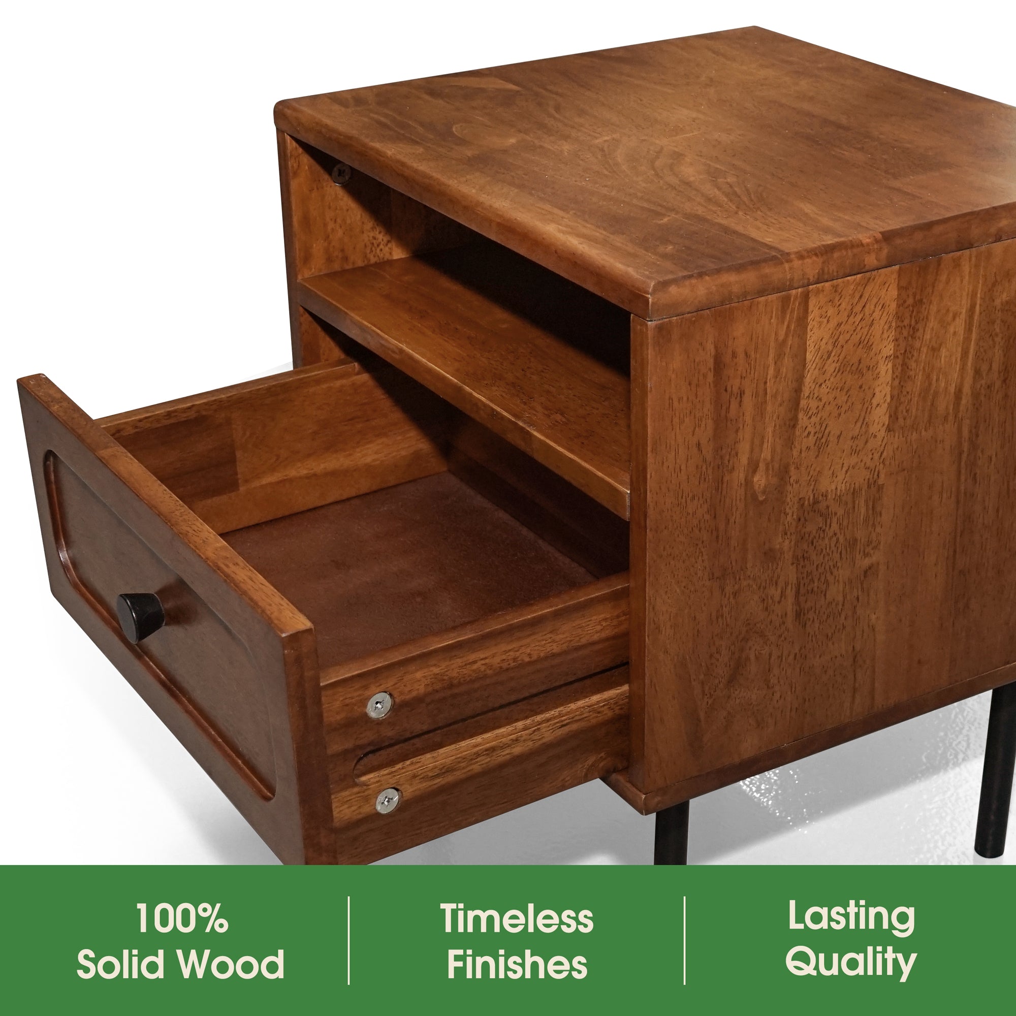 Savana Mid-Century Modern Single Drawer Solid Wood Nightstand