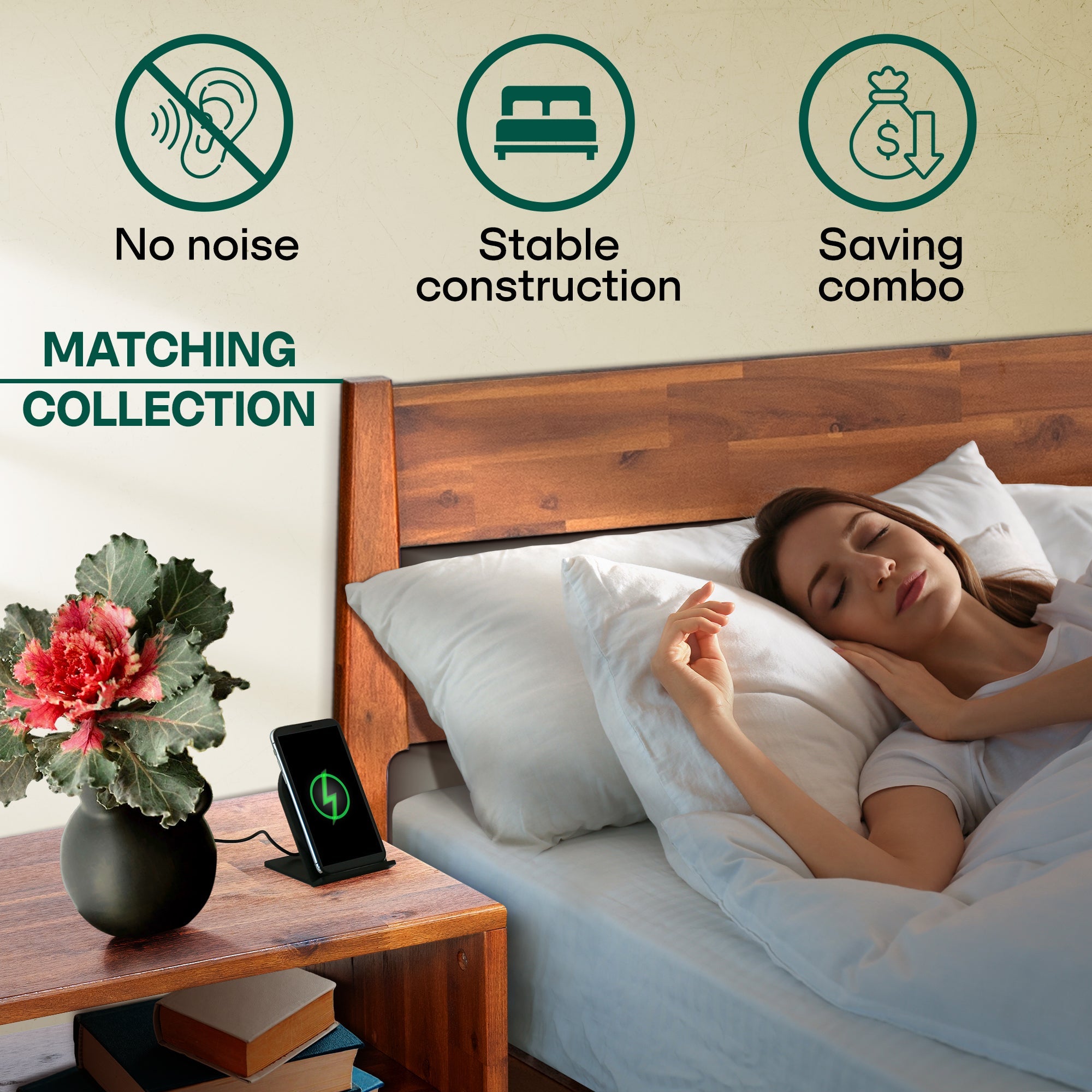 Callisto Solid Wood Bed Frame and Nightstand Set