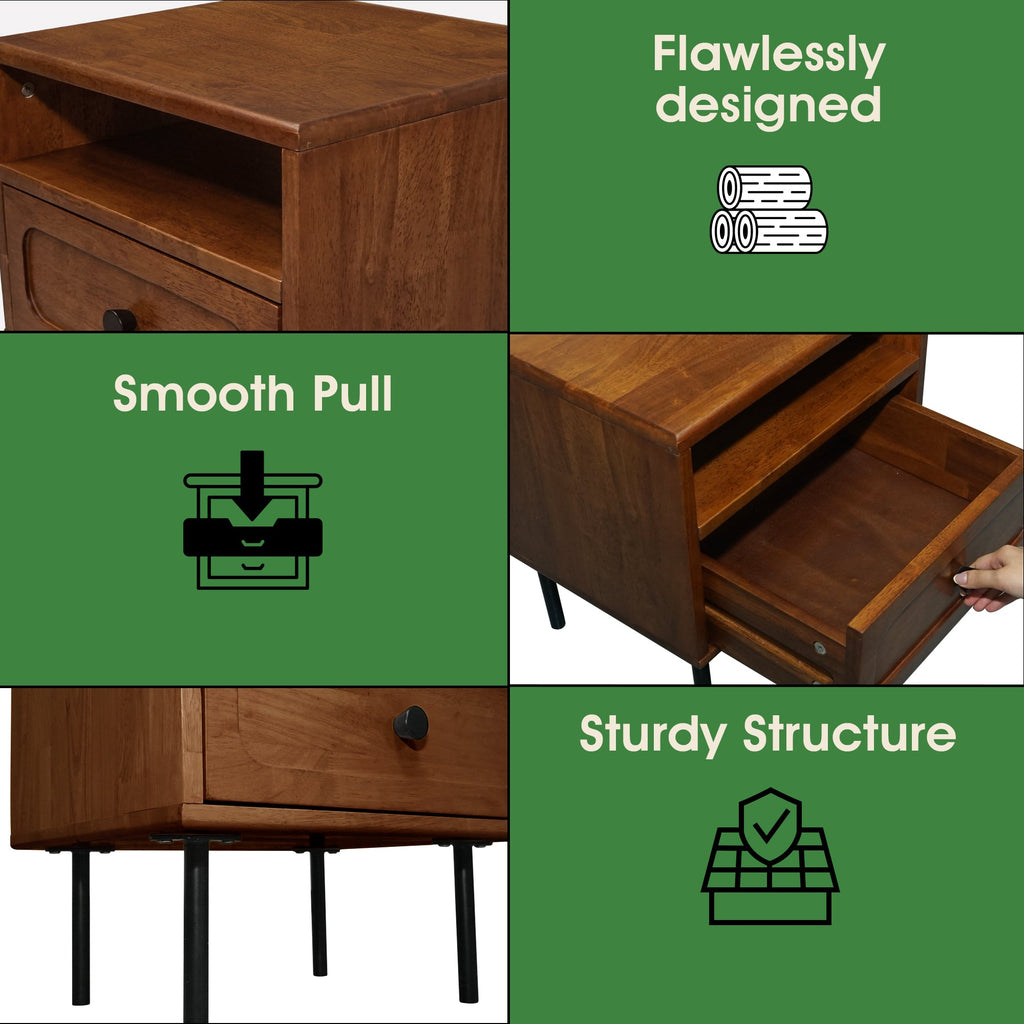 Savana Mid-Century Modern Single Drawer Solid Wood Nightstand