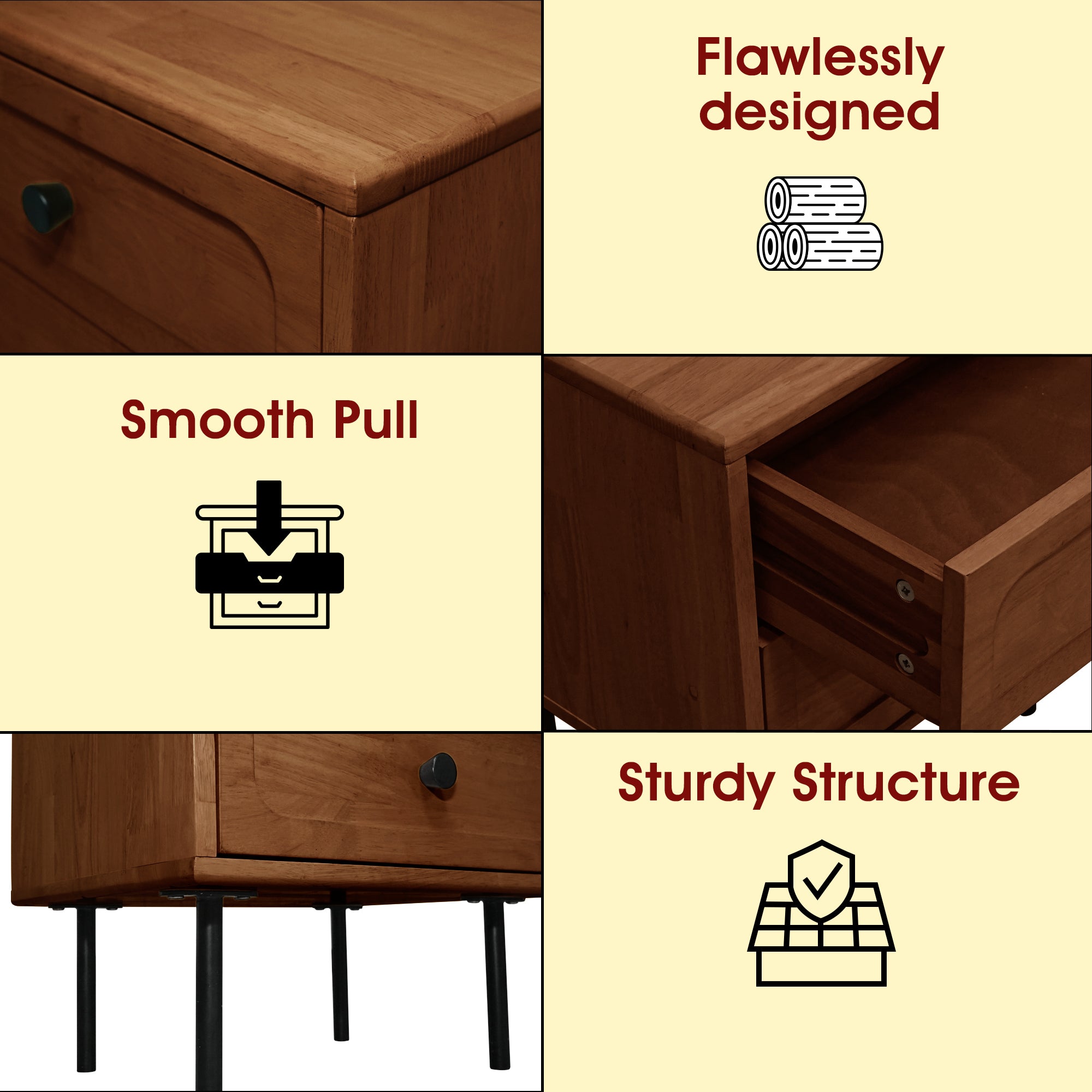 Savana Mid-Century 2 - Drawer Solid Wood Nightstand