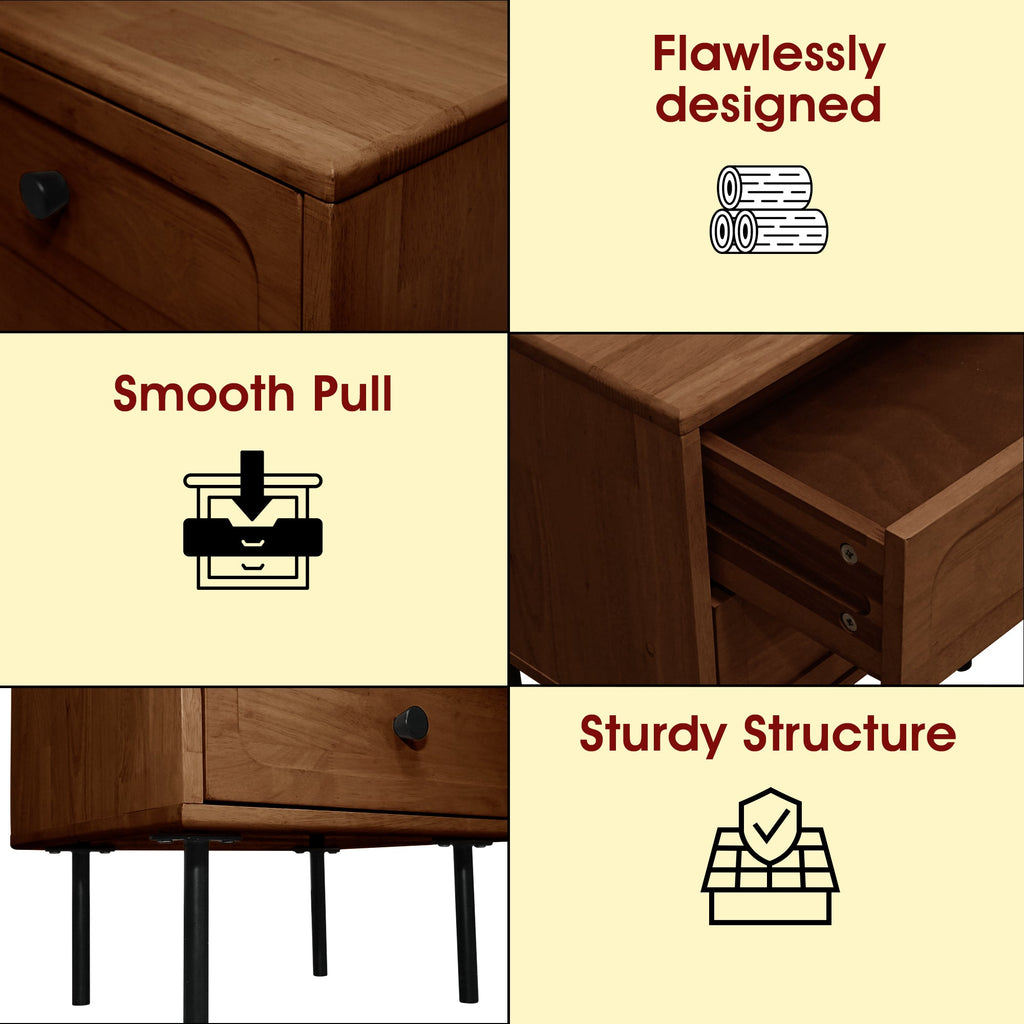 Savana Mid-Century 2 - Drawer Solid Wood Nightstand