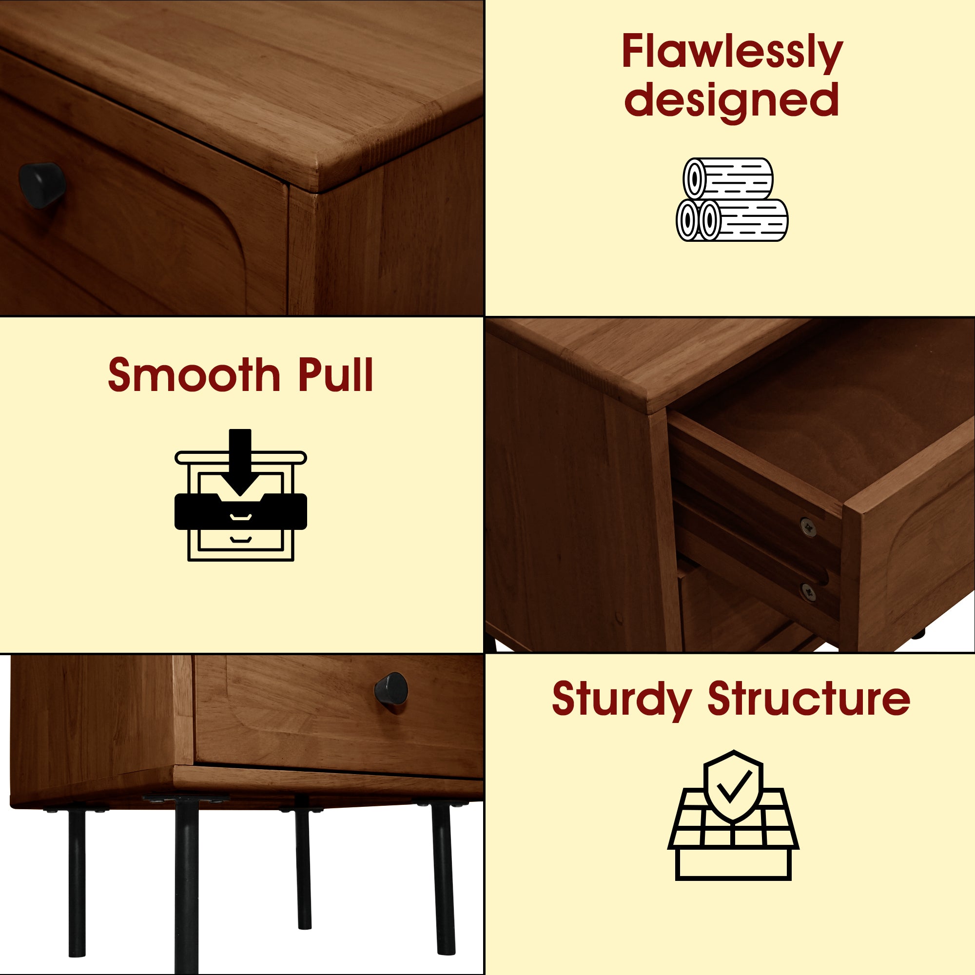 Savana Mid-Century 2 - Drawer Solid Wood Nightstand