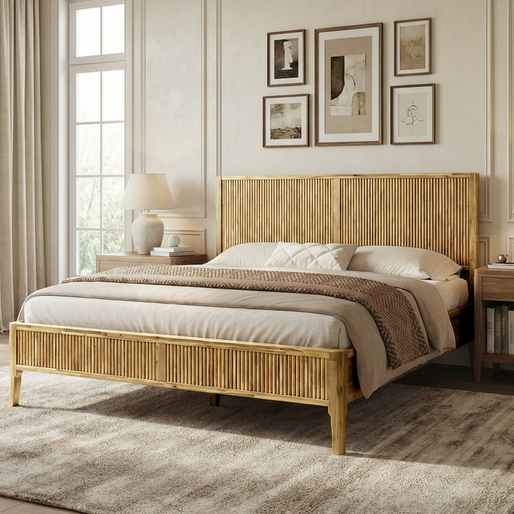 Megsu Bosk Acacia Wood Bed Frame with Headboard