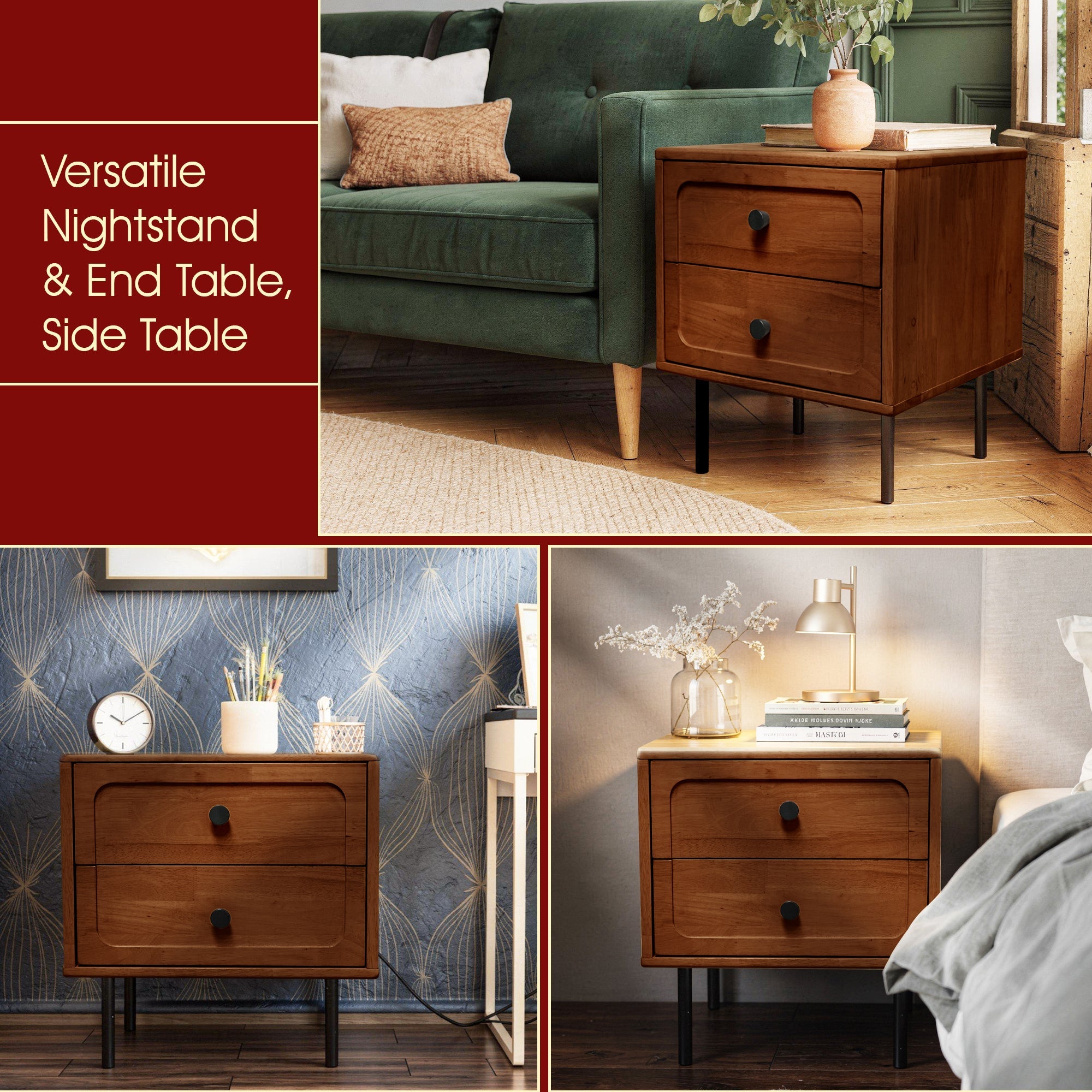 Savana Mid-Century 2 - Drawer Solid Wood Nightstand